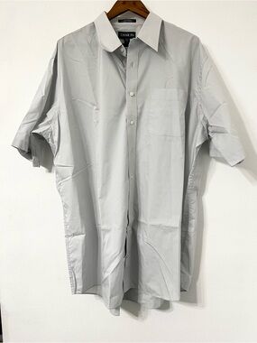Damon Big Men Gray Short Sleeve Dress Shirt Button Front Pocket Classic Fit